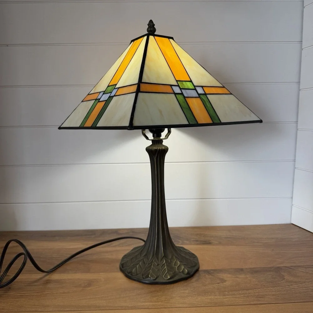 VTG Mcm Frank Lloyd Wright Inspired Mission Style Stained Glass 20